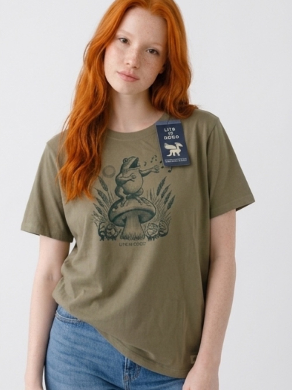 Life Is Good Olive Graphic Tee with Navy Tag